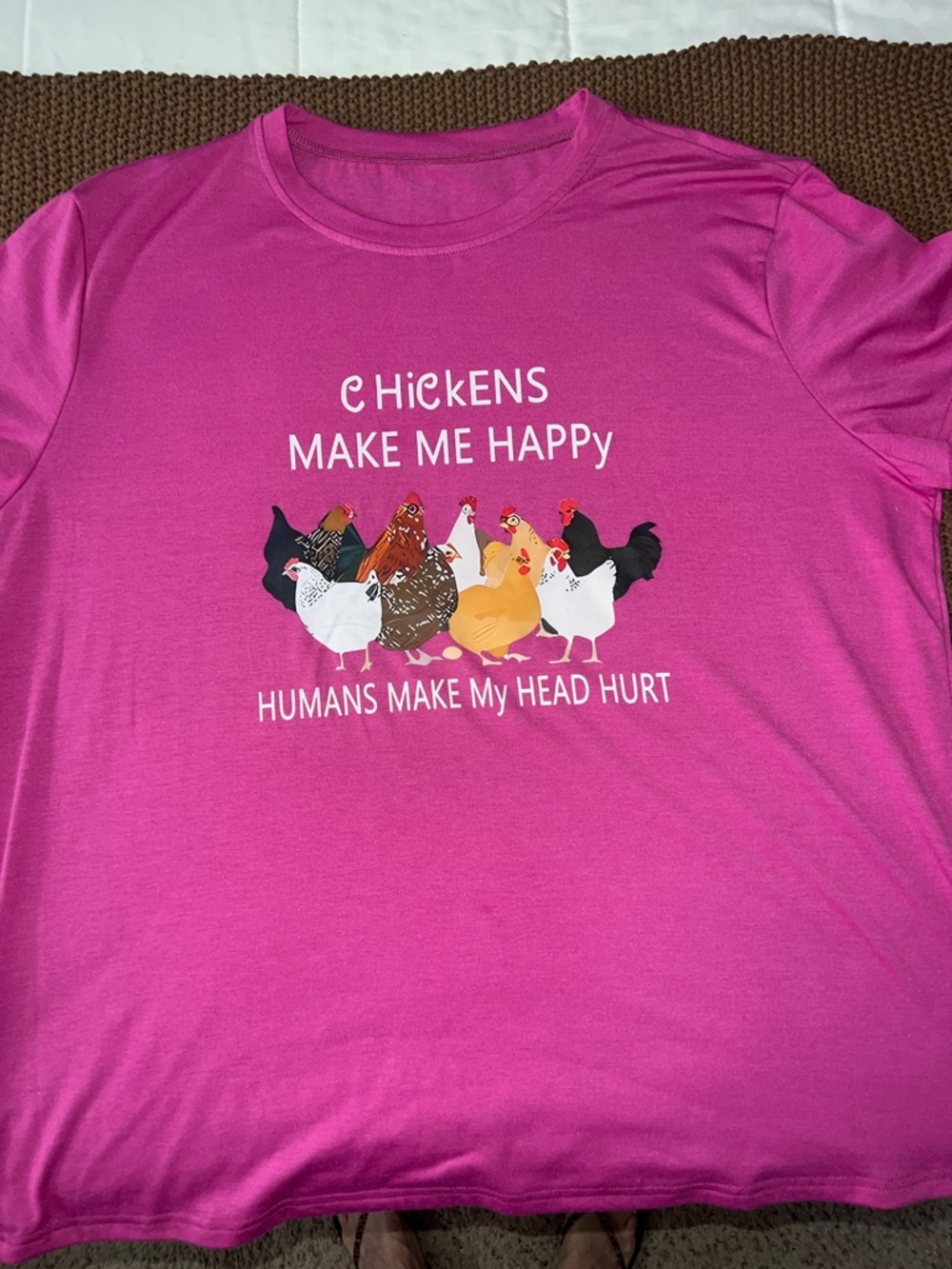 Bright Pink Chicken Graphic Tee - 'Chickens Make Me Happy'